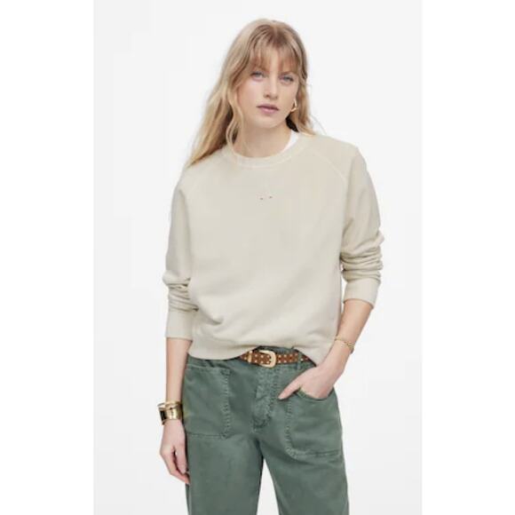 Madewell Garment-Dyed Crewneck Sweatshirt WMNS L Off White NU854 Ribbed Long Sl - Picture 1 of 9